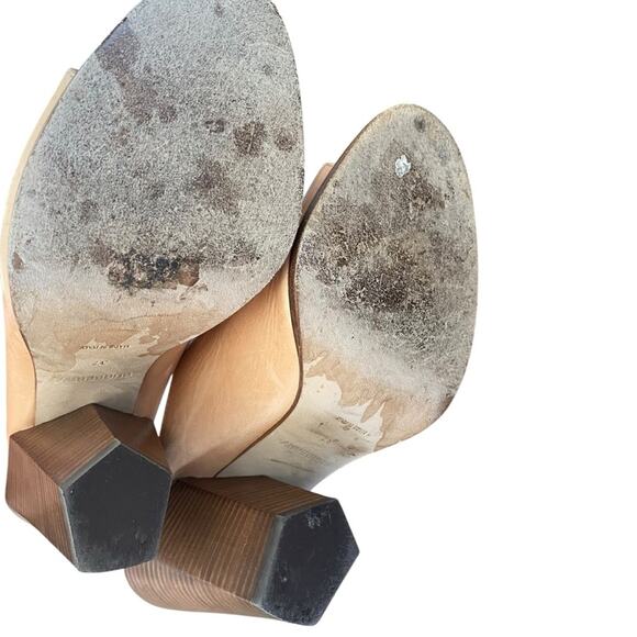 Burberry Light Almond Tan Leather Cut Out Block Heel Sandals size 37 size 7 - Picture 11 of 12